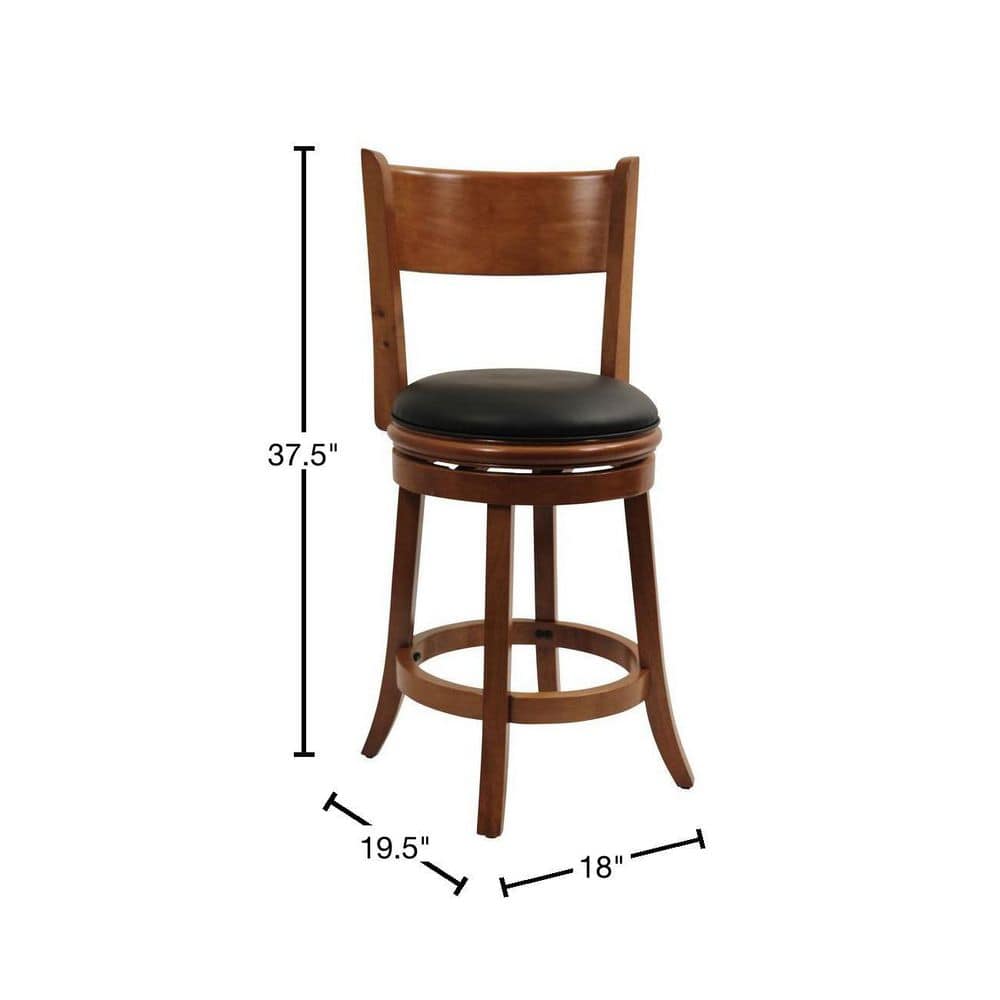 Palmetto 24" Fruitwood Swivel Counter Stool with Leather Cushion