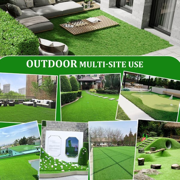 5 ft. x 8 ft. Green Outdoor Artificial Grass Runner Rug Balcony Garden Lawn Dog Pets Turf Drain Mat 1.38 in. Pile Height