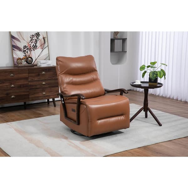 Light Brown Faux Leather Recliners Swivel Rocker Recliner Power Glider Chair Recliner