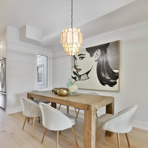 Black Metal and Capiz Shell Tiered Chandelier, 16" Diameter