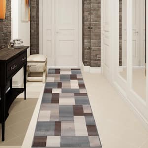 Clifton Brown 2 ft. 7 in. x 12 ft. Geometric Tile Polypropylene Area Rug
