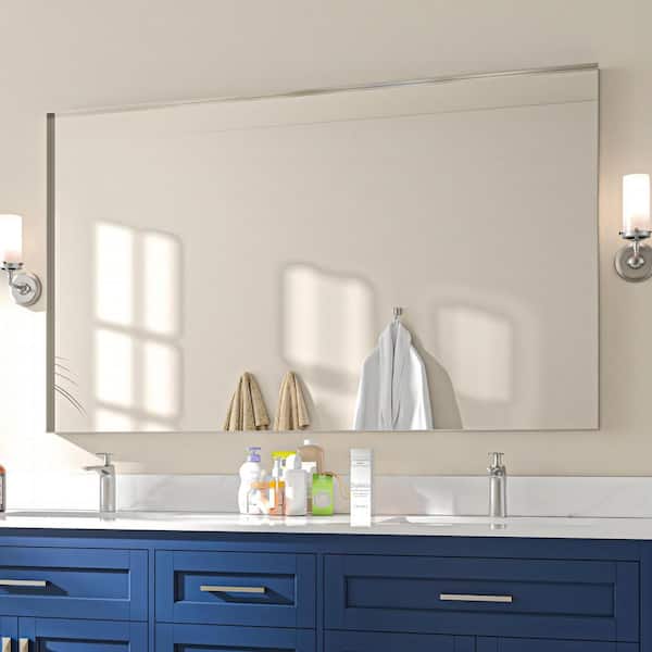 72 in. W x 36 in. H Rectangular Aluminum Framed Wall Bathroom Vanity Mirror in Silver
