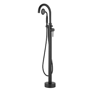 Single Handle Freestanding Roman Bathtub Shower Faucet with Handheld Shower in Matte Black