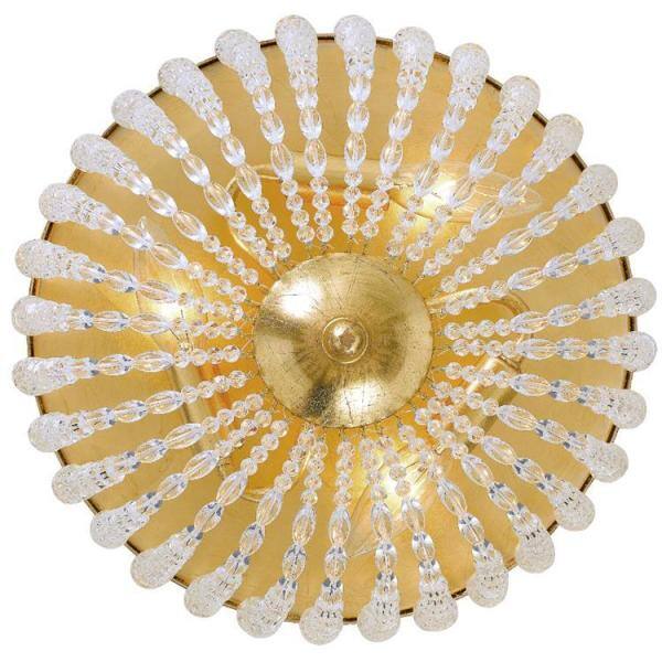 Antique Gold Crystal Flush Mount with Natural Wood Beads