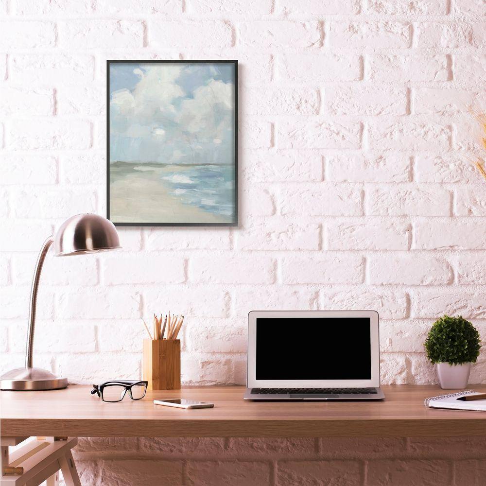 Impressionist Neutral Blue Green Beach Ocean Painting on Canvas for Kids