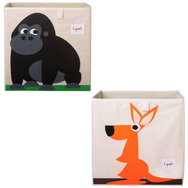 3 Sprouts Children's Fabric Storage Cube Bundle with Gorilla and Kangaroo (2-Pack)