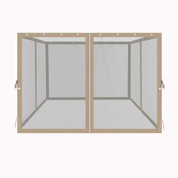 10 ft. x 10 ft. Mosquito Netting for Gazebo Replacement, 4-Side Mesh Walls with Zippers, Beige.