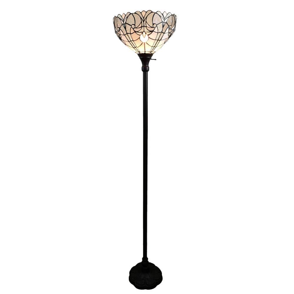 Elegant Tiffany-Style 72" White Stained Glass Torchiere Floor Lamp