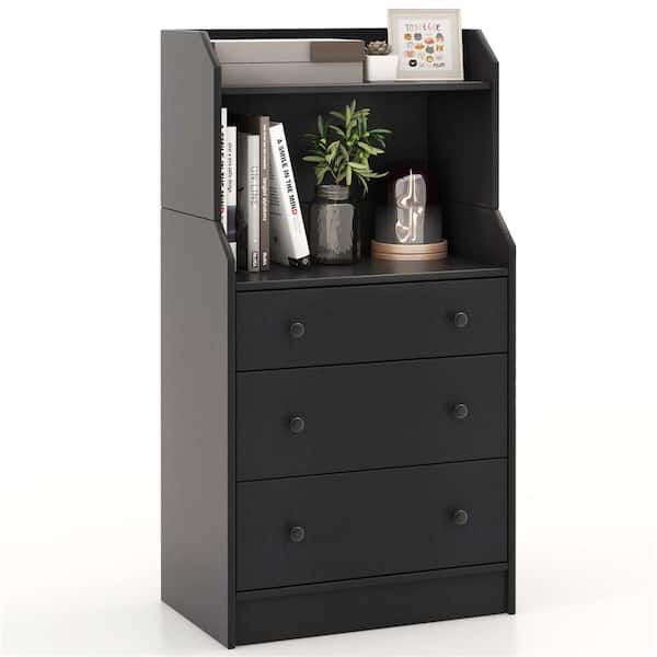 Costway Black 3-Drawer 23 in. Chest of Drawers