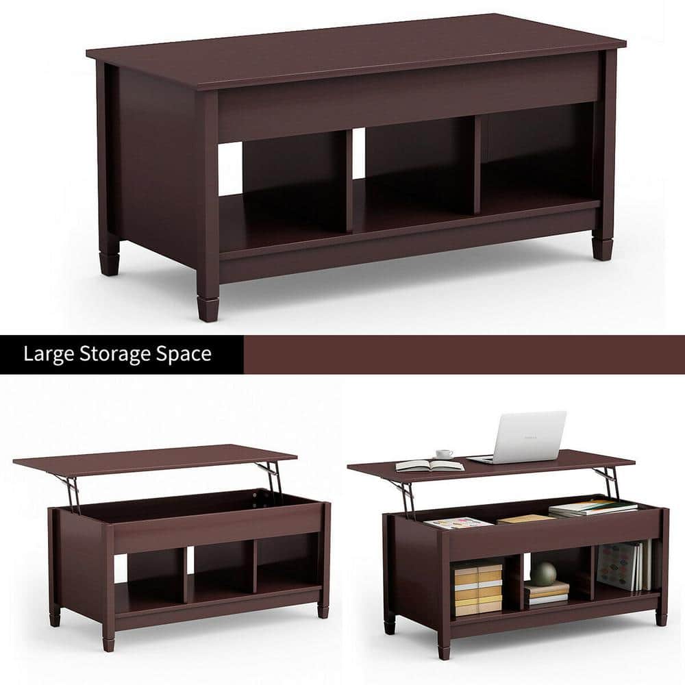 Espresso Square Wood and Metal Lift-Top Coffee Table with Storage