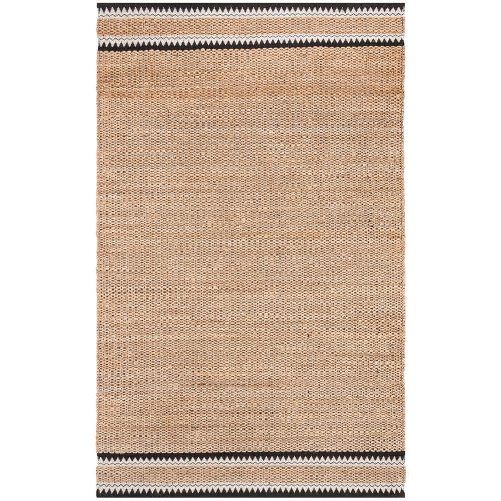 Natural and Black 4' x 6' Handwoven Wool Area Rug