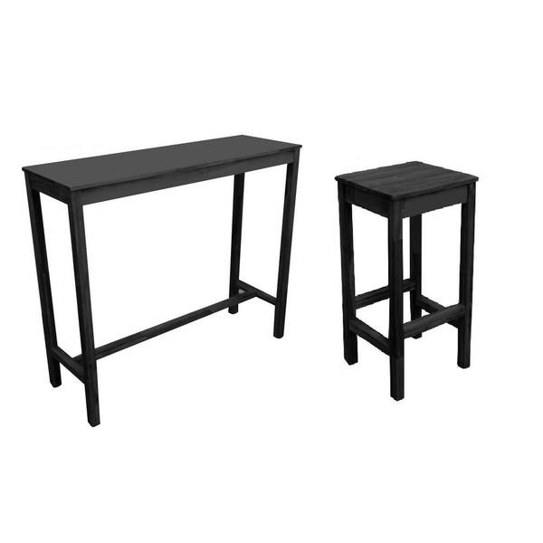 cozyman 38 in. Black Solid Wood Counter Height Pub Table Set with Bar