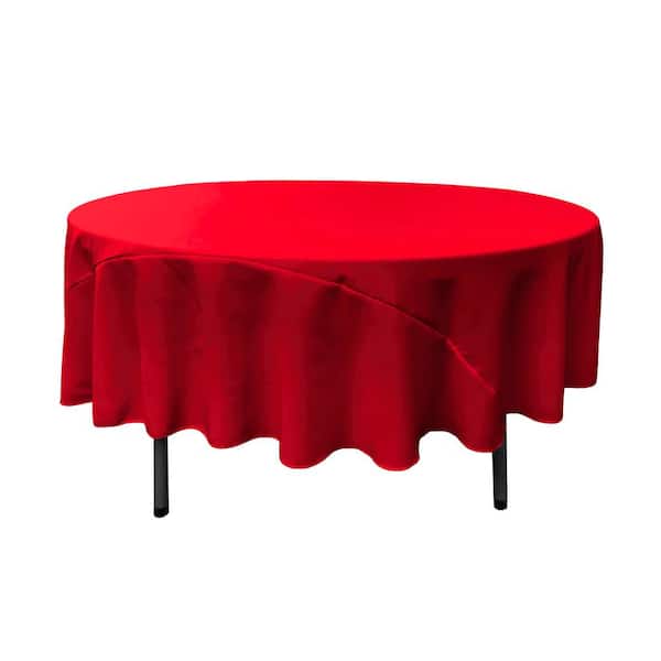 LA Linen 90 in. Red Polyester Poplin Round Tablecloth