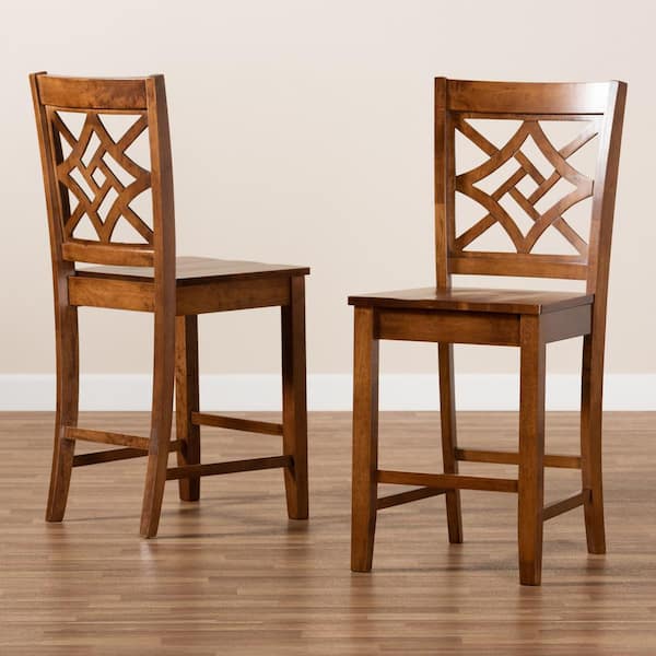 Nicolette 24.2 in. Walnut Brown Counter Stool (Set of 2)