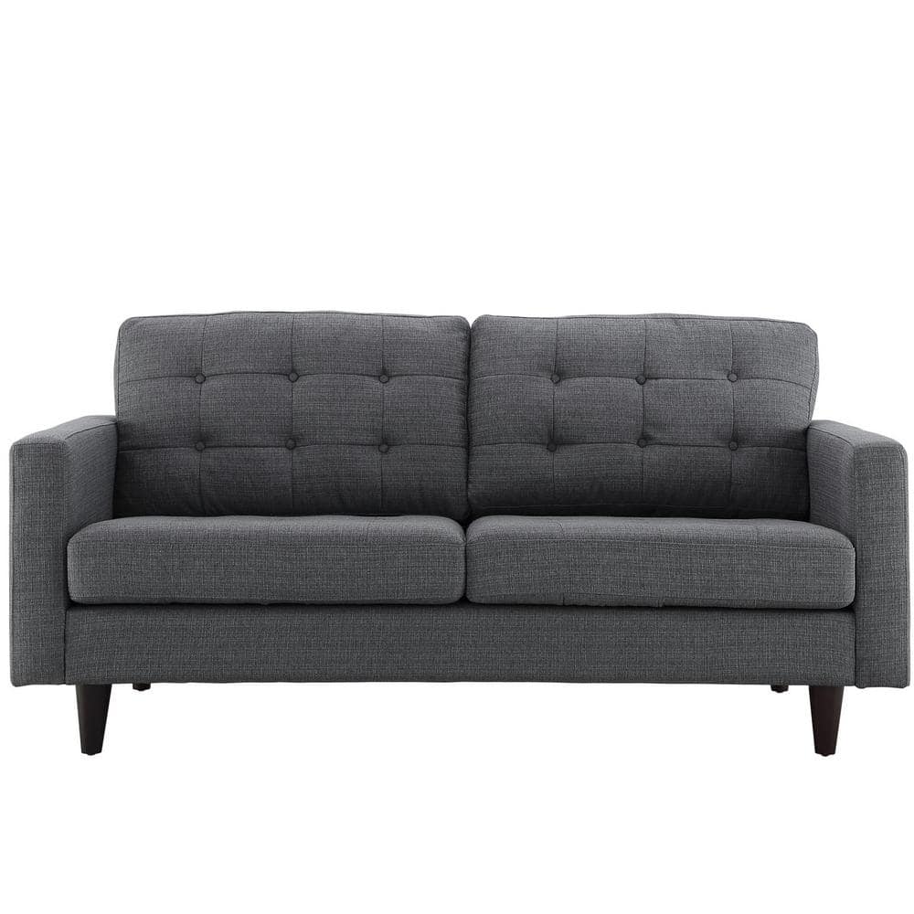 Gray Tufted Fabric Loveseat with Solid Wood Legs