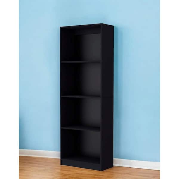 HomeRoots 71.1 in. Tall Black Engineered Wood 4-Shelf Standard Bookcase