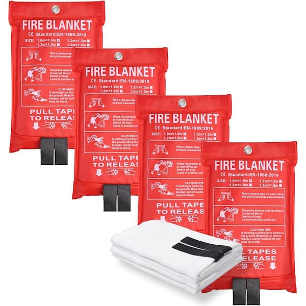 Vrbgify 39 in. x 39 in. Emergency Fire Blanket in Fiberglass to Suppress Grease Fire for Home, Kitchen, Office, Grill (4-Pack)
