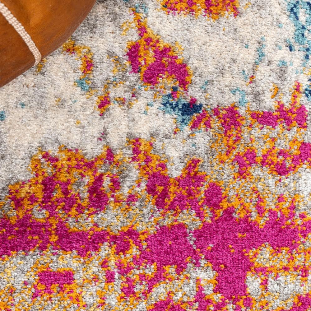Sunset Modern Abstract Blue and Multicolor Synthetic 8' x 10' Area Rug