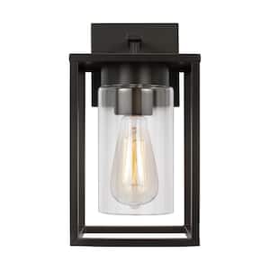 Vado Small 1-Light Antique Bronze Hardwired Outdoor Wall Lantern Sconce with Clear Glass Shade