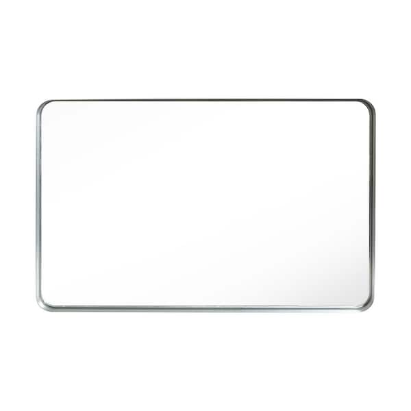 WELLFOR 30 in. W x 20 in. H Rectangular Aluminum Framed Wall Bathroom Vanity Mirror in Silver
