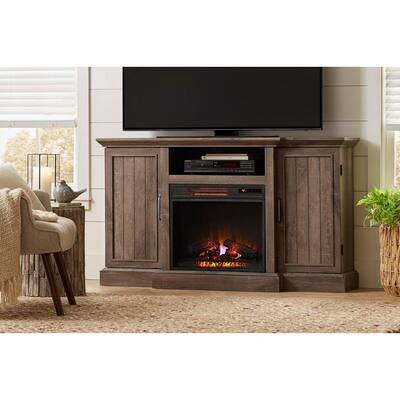 Mattingly 60 in. Freestanding Media Console Electric Fireplace TV Stand in Embossed Oak