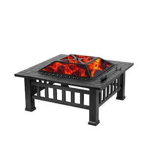 Upland 32.00 in. x 18 in. Square Metal Charcoal Black Fire Pit with Cover