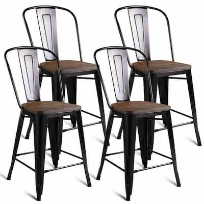 Brown Copper Metal Wood Counter Stool Kitchen Dining Bar Chairs Rustic New ( Set of 4 )
