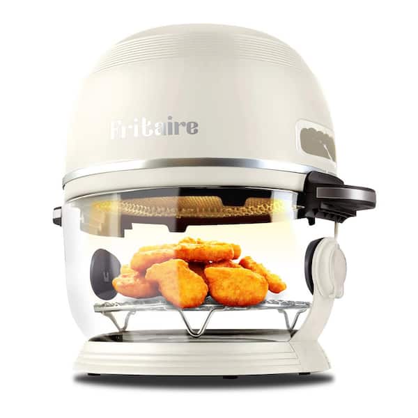 Fritaire Fritaire, Self-Cleaning Glass Bowl Air Fryer, 5 qt., 6 Functions, BPA Free, Rotisserie/Tumbler, White