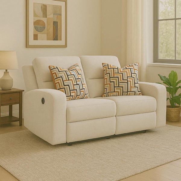 Genna Light Beige Polyester Glider Recliner Manual Loveseat with Pillow Top