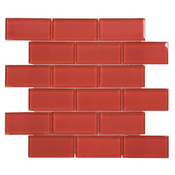 Jeffrey Court Lipstick Red 12 in. x 12 in. x 8 mm Interlocking Glossy Glass Mosaic Tile