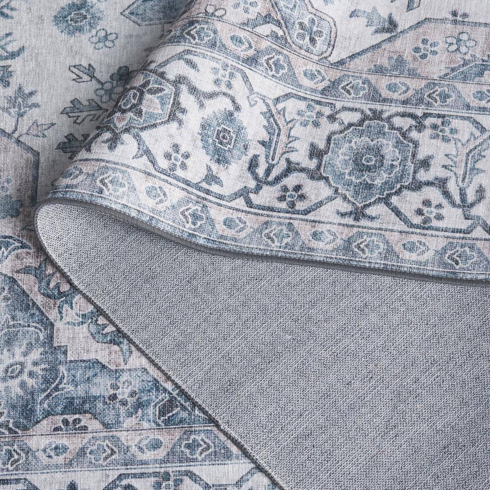 Ivory and Blue 6' x 6' Square Washable Area Rug