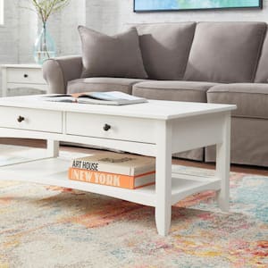 Cedar Springs Rectangular White Wood 2 Drawer Coffee Table (42 in. W x 18.11 in. H)