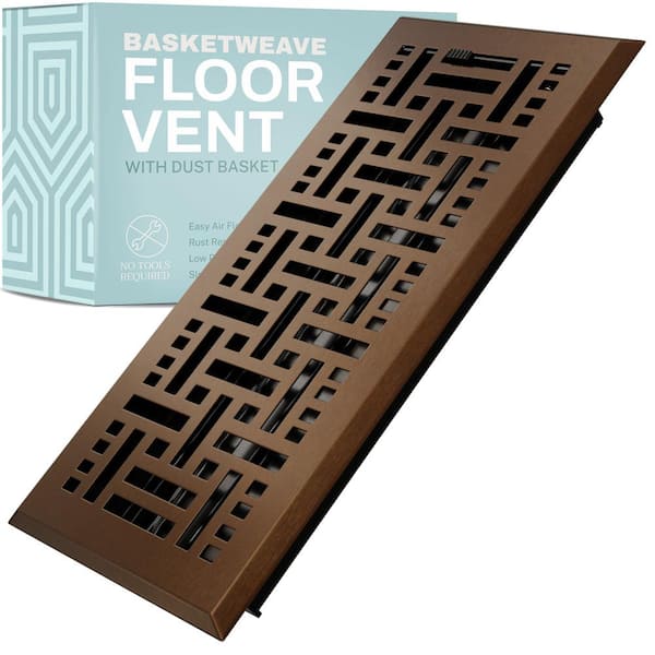 HOME INTUITION Basketweave 14 in. x 4 in. Decorative Floor Register Vent with Mesh Cover Trap in Oiled Bronze