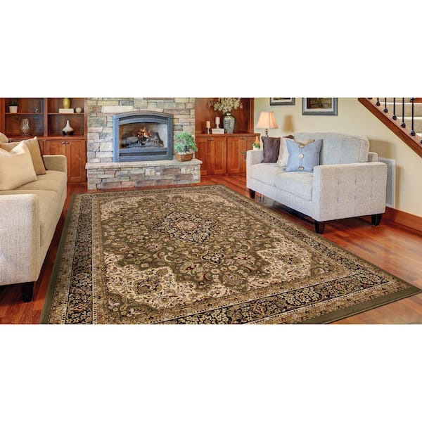 Silk Road Green 4 ft. x 6 ft. Medallion Area Rug