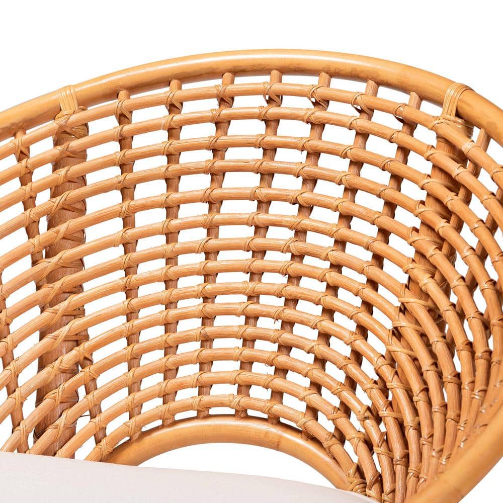 Handcrafted Natural Rattan Bohemian Accent Chair with White Cushion
