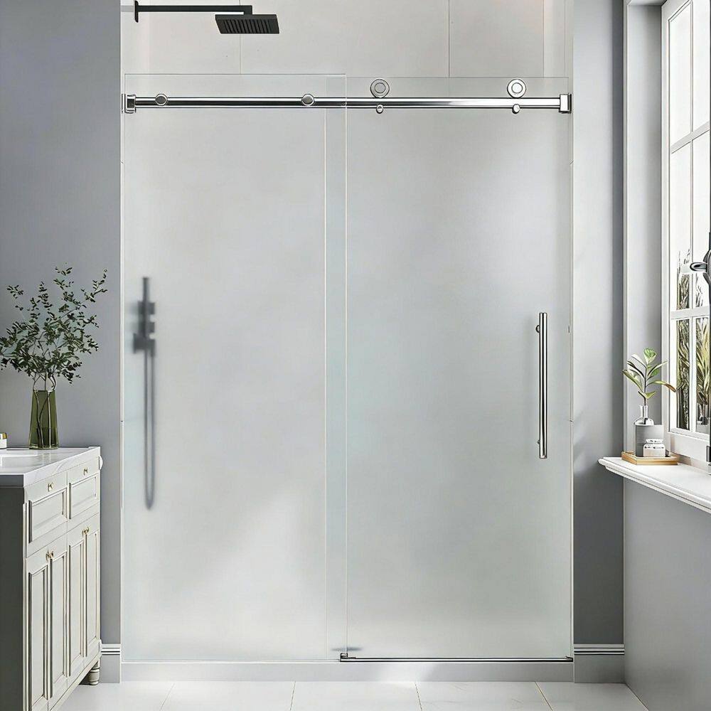 56-61 in. W x 76 in. H Right-Side Single Sliding Frameless Shower Door Chrome 3/8 in. Frosted Glass, Easy to Clean price history on PriceWatchPro