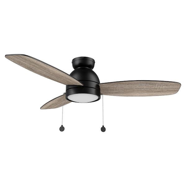 CARRO Troyes 48 in. Indoor Black Flush Mount Standard 3-Speed DC Ceiling Fan with Dimmable LED and Pull Chain