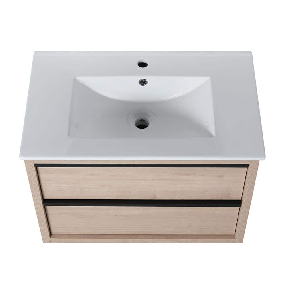 30 in. W x 18 in. D x 21 in. H Floating Bath Vanity in Plain Light Oak with