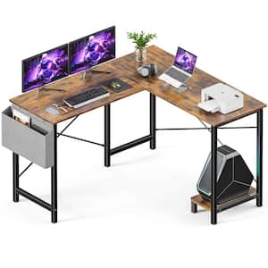 49 in. L-Shape Rust Wood Computer Desk with Storage Bag and CPU Storage Shelf