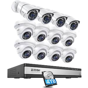 5MP Wired 4K UHD 16-Channel POE NVR Security Camera System with 4TB HDD and 12 Outdoor Bullet/Dome Cameras