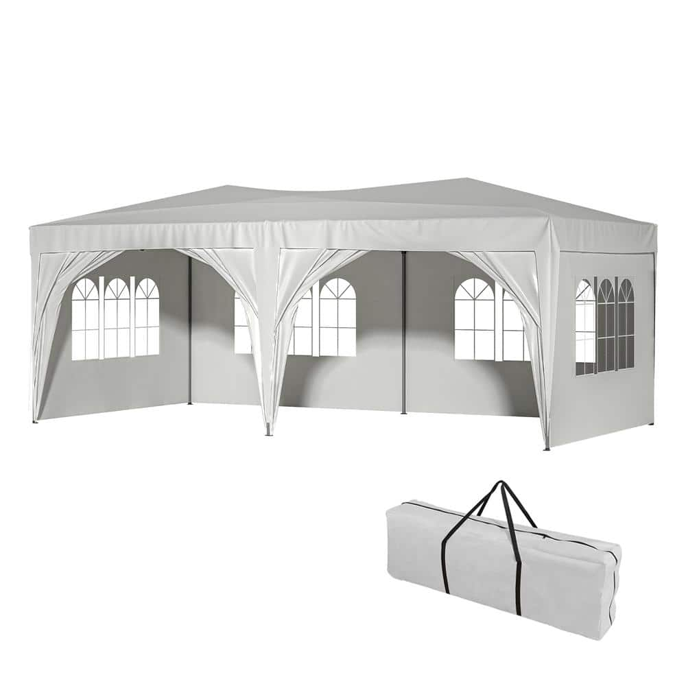 BTMWAY 10 ft. x 20 ft. White Outdoor Portable Folding Party Tent, Pop ...