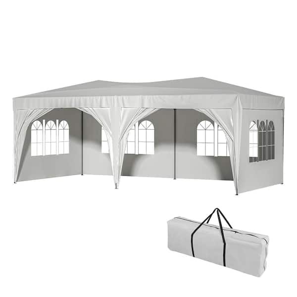 10 ft. x 20 ft. White Outdoor Portable Folding Party Tent, Pop Up Canopy Tent with 6 Removable Sidewalls and Carry Bag