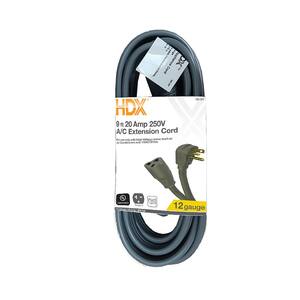 9 ft. 12/3 20 Amp 250-Volt Air Conditioner Extension Cord, Grey