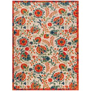 Aloha Red Multicolor 9 ft. x 12 ft. Floral Contemporary Indoor/Outdoor Area Rug