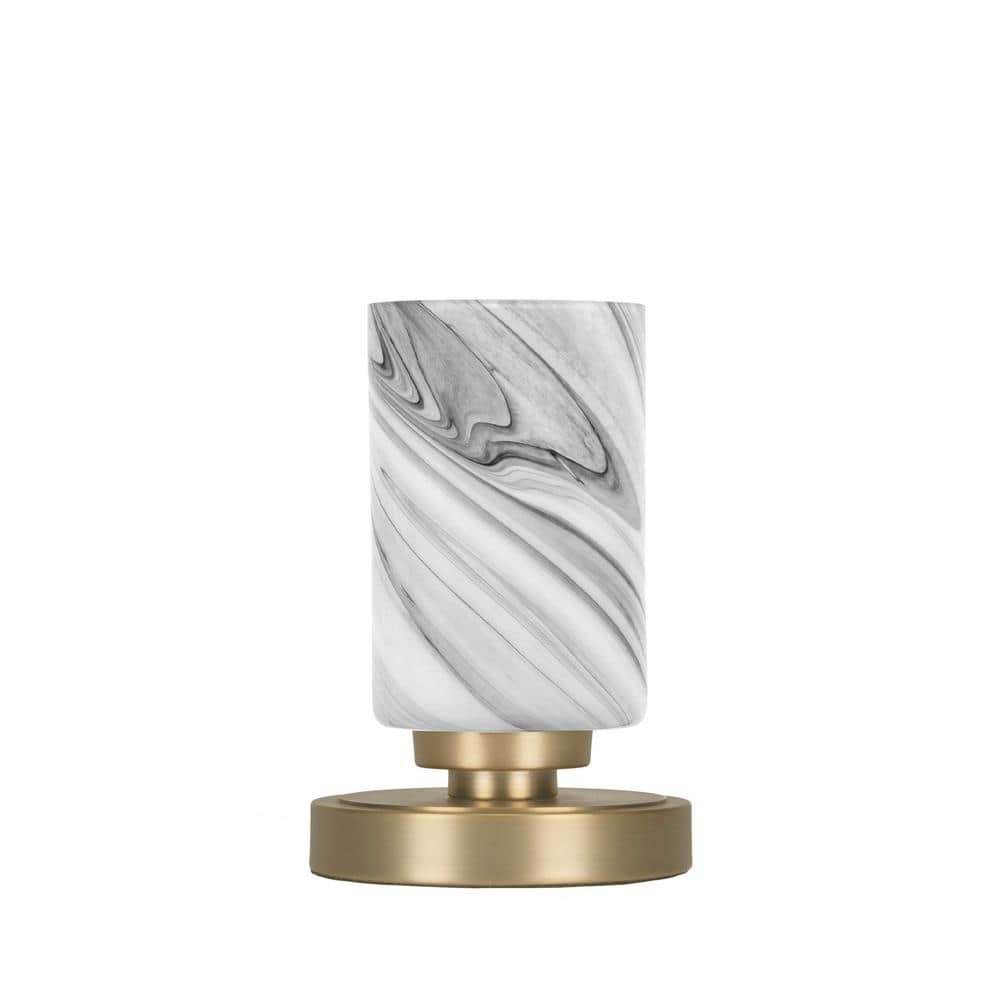 Quincy 8 in. New Age Brass Accent Lamp with Onyx Swirl Glass Shade