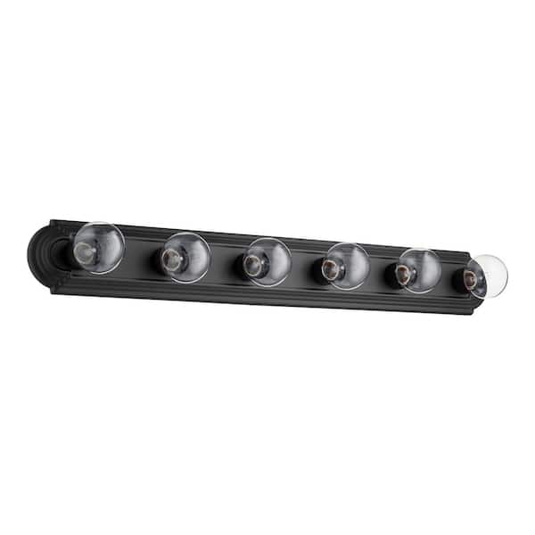 Quorum INTERNATIONAL Traditional 36 in. W 6-Lights Textured Black Vanity Light with Exposed Bulbs