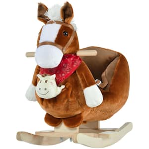 Brown Cute Horse Design Kids Ride-On Rocking Horse Toy with Lullaby Song, Soft Plush Fabric, Children 18/36-Months