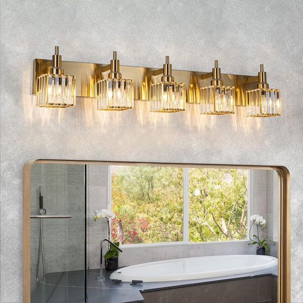 EDISLIVE Orillia 35.4 in. 5-Light Modern Gold Bathroom Vanity Light with Crystal Shades