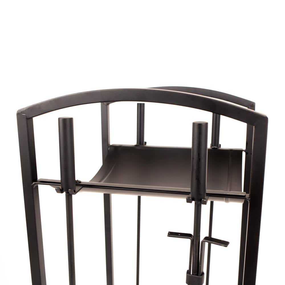 Classic Black Steel Fireplace Tools and Log Bin Set