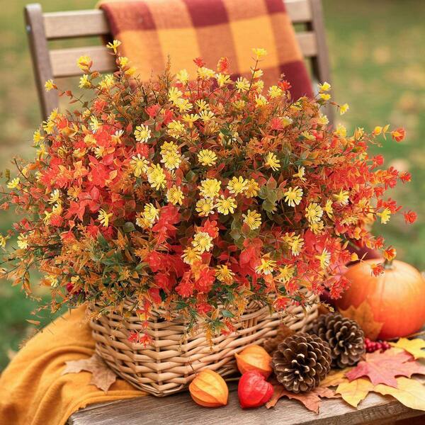 1 in. H Orange Artificial Mums 12-Bundles UV Resistant Fake